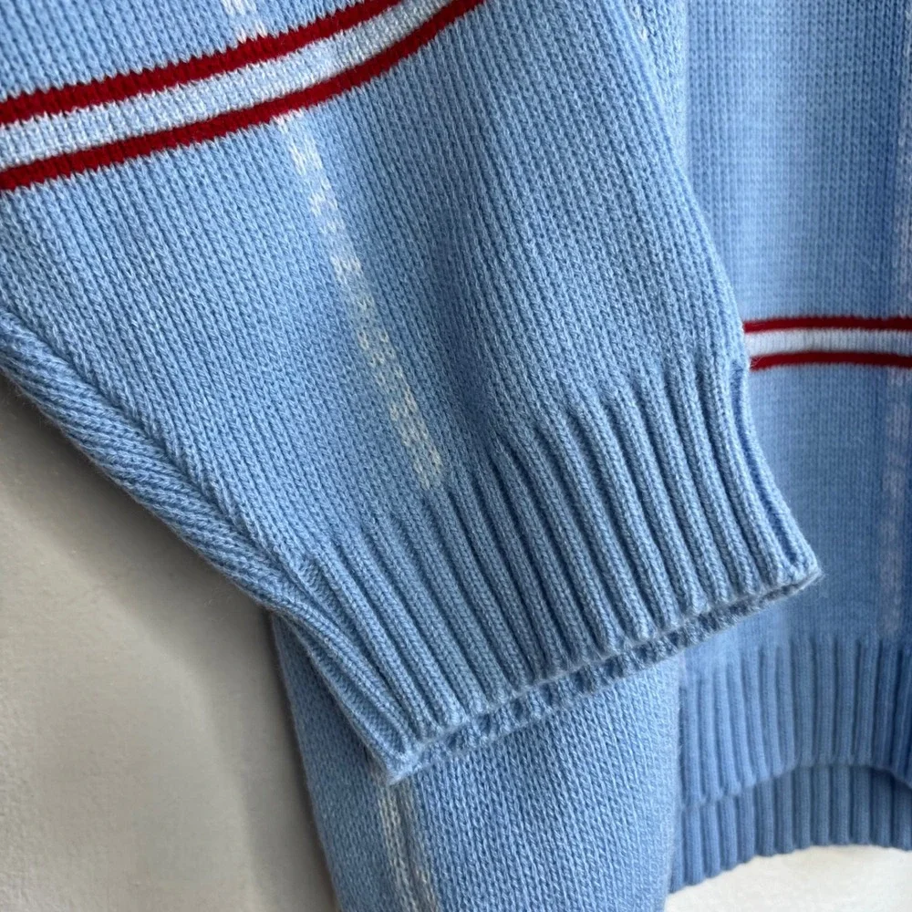 Y2K Vintage SouthPole Sweater Baby Blue Red Stripe Embroidered Men's Size Large